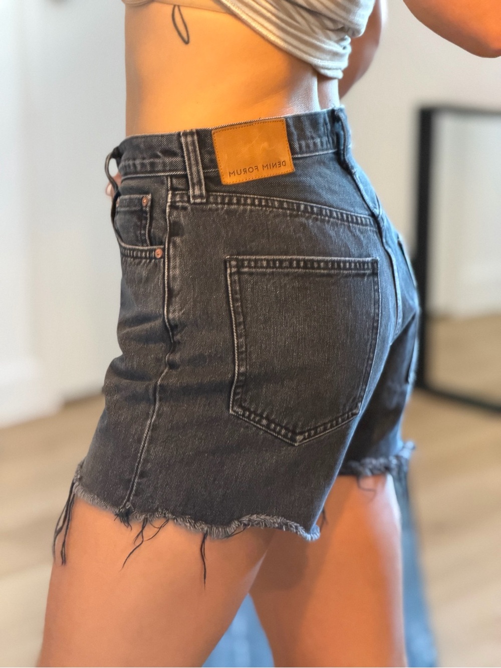 Denim Forum by Aritzia Black Wash Distressed Cutoff Shorts